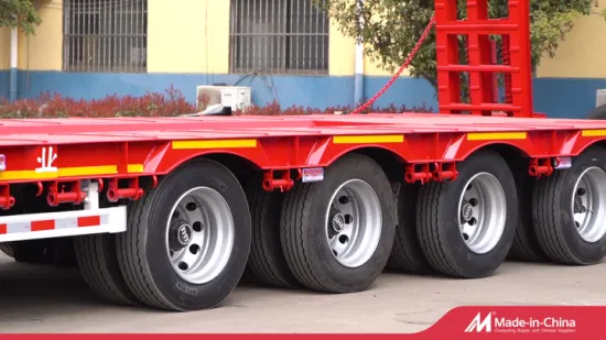 Semirimorchi per camion con rimorchio a pianale ribassato con rampa idraulica a collo d'oca per carichi pesanti a 3 assi da 80 tonnellate per il trasporto di escavatori